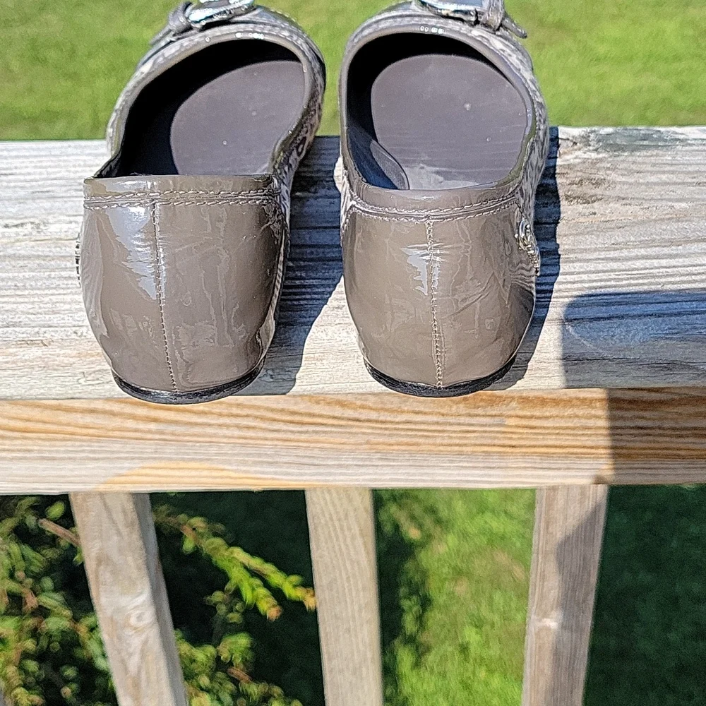 Coach Taupe Leather & Patent Ballet Flats with Buckle